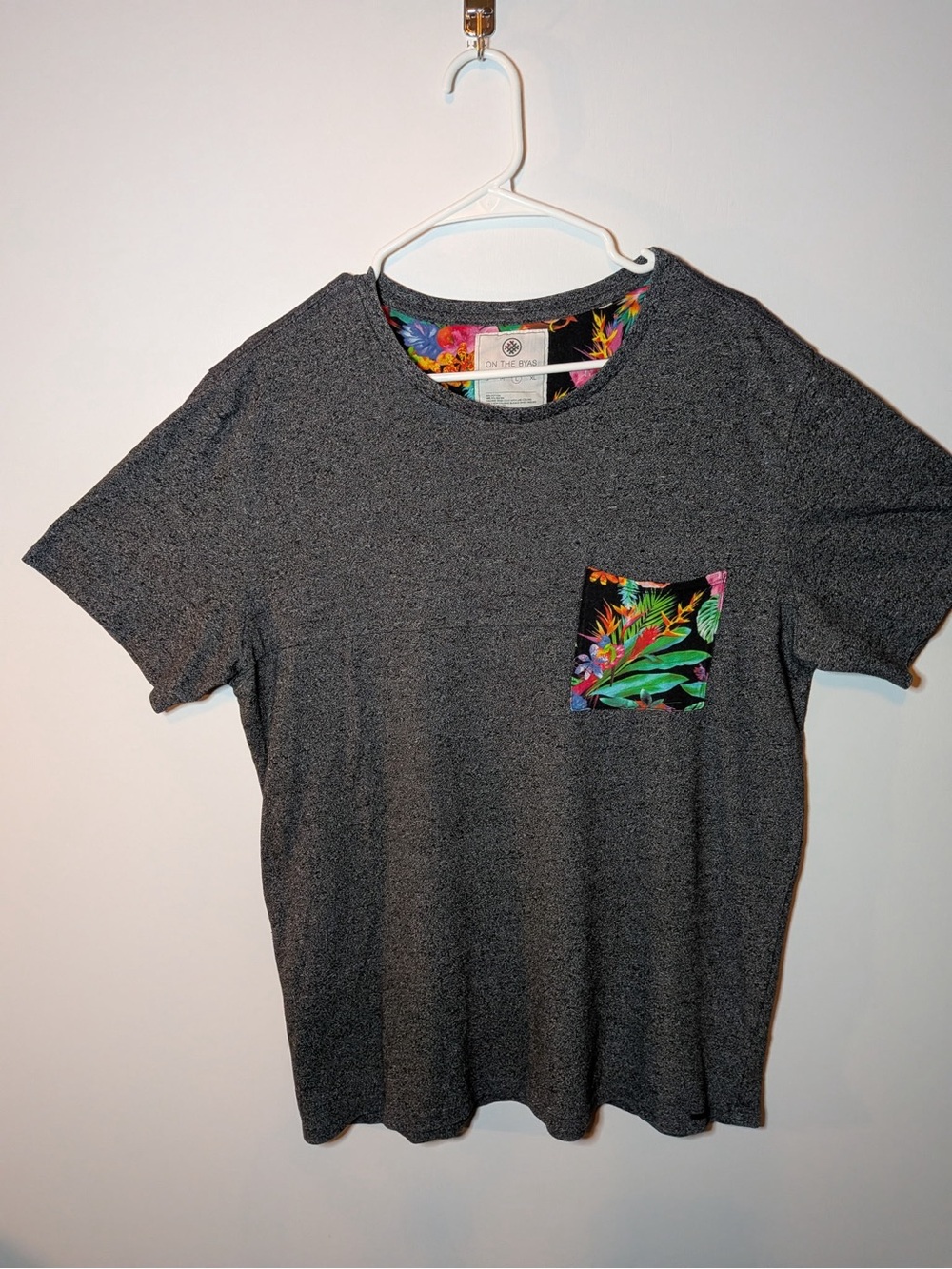 on the byas Charcoal Heather Tee with Tropical Pocket
